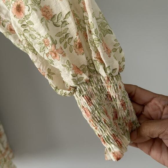 Blu Pepper Floral Cottage Core Dress Mini Size Large Color is Cream with Peach - Picture 5 of 9